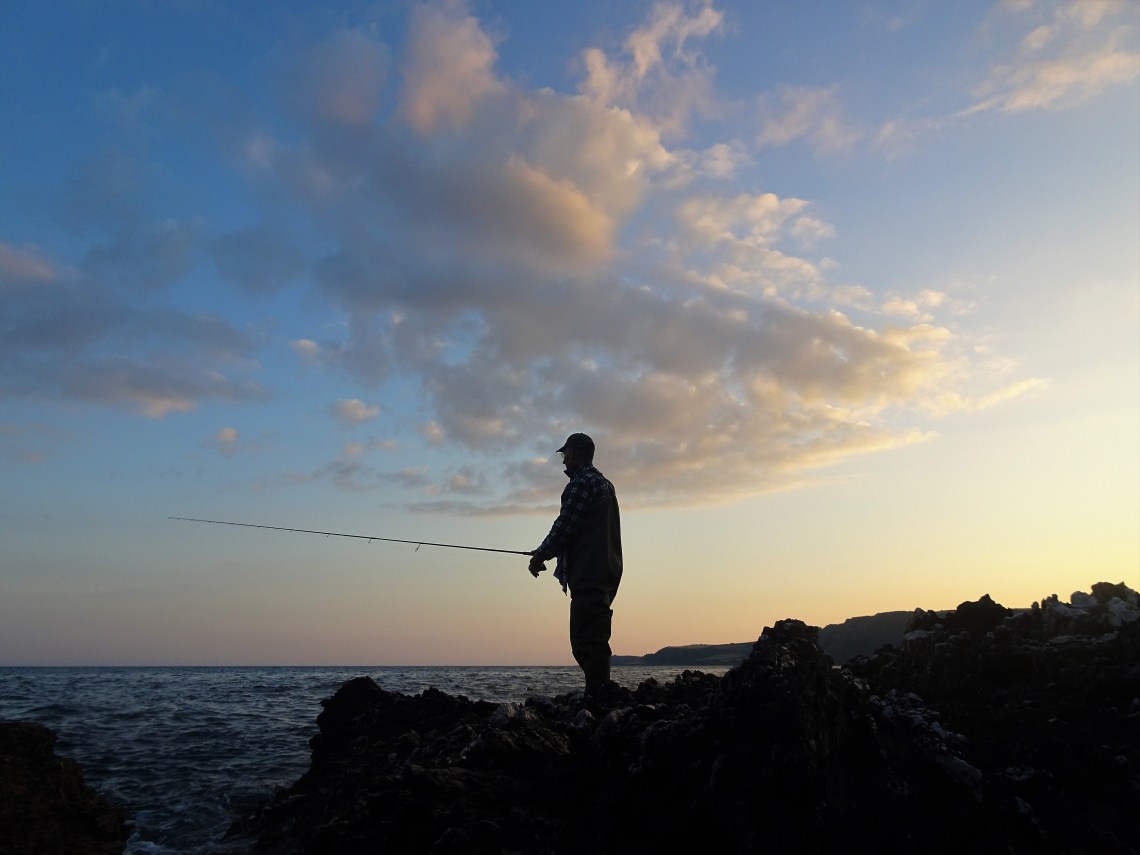 Devon coastline bass fishing